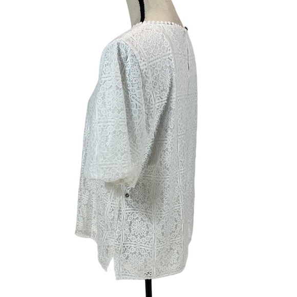 Vince Camuto Short Sleeve Lace Blouse - White - size Large - Picture 4 of 7
